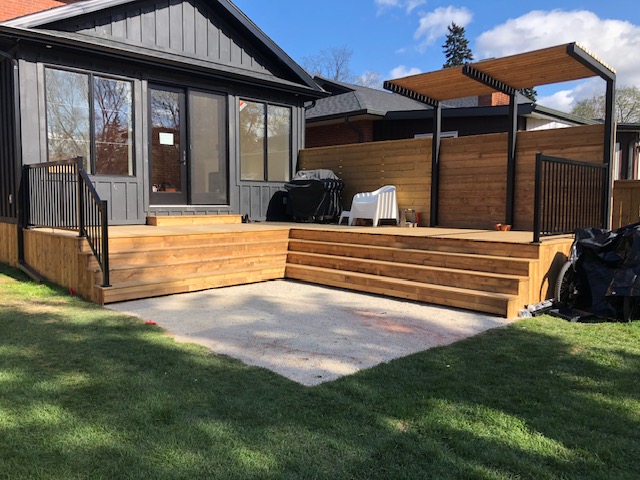 Wooden back patio stairs